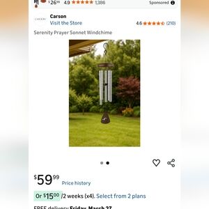 🆕 Carson Home Accents Garden Chime Serenity prayer makes beautiful sound